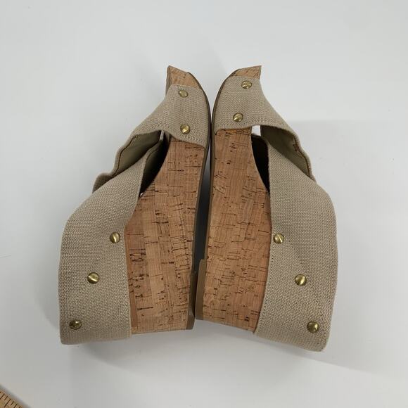 Lucky Brand Miller 2 Wedge Open Toe Cork Sandals Size 6.5 M Womens Cream Beige - Picture 5 of 9